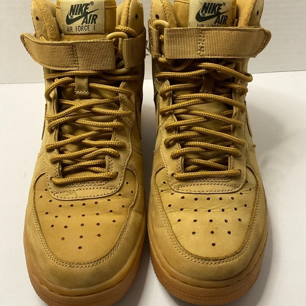 Nike Air Force 1 Tan High-Top Sneakers with Strap and Perforated Toe Box